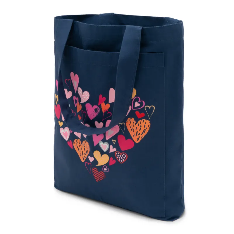 Dunkelblaue Tasche mit Herzmotiven